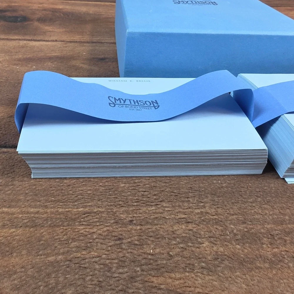 Smythson Note Cards Men OS Blue Like New Personalized William E Bellis Luxury
